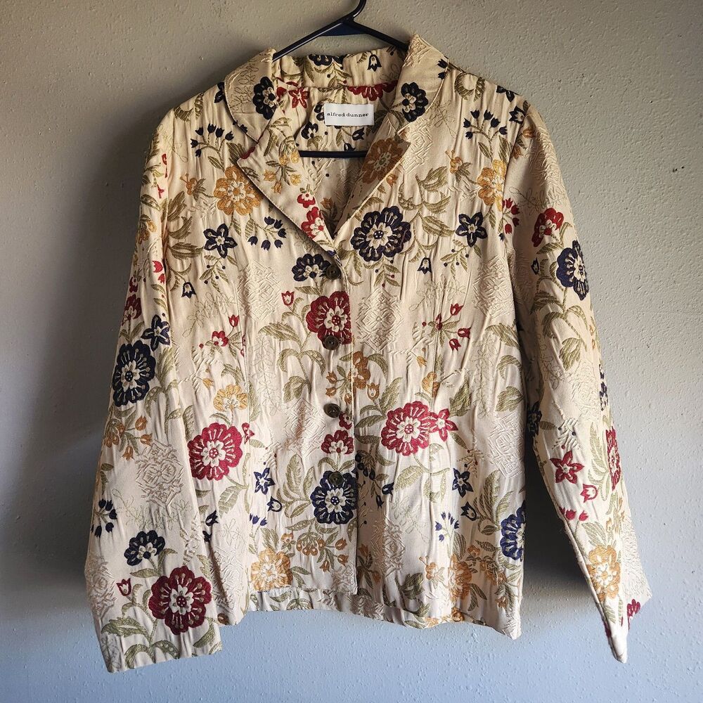 Vintage Alfred Dunner Floral Jacquard Jacket Womens Medium Fitted Bell Sleeve